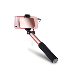 Bastoni Selfie Stick Asta Estensibile Cablato Universale S03 per Xiaomi Redmi 10 Prime 2022 Oro Rosa