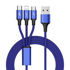 Cavo da Lightning USB a Cavetto Ricarica Carica Android Micro USB Type-C ML01 per Accessoires Telephone Portefeuille En Cuir Blu