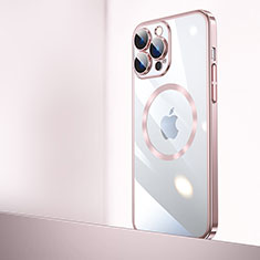 Cover Crystal Trasparente Rigida Cover con Mag-Safe Magnetic QC2 per Apple iPhone 15 Pro Max Oro Rosa