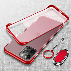 Cover Crystal Trasparente Rigida Cover con Magnetico Anello Supporto per Apple iPhone 13 Pro Max Rosso