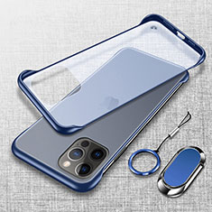 Cover Crystal Trasparente Rigida Cover con Magnetico Anello Supporto per Apple iPhone 16 Pro Max Blu