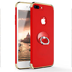 Cover Lusso Metallo Laterale e Plastica con Anello Supporto A04 per Apple iPhone 8 Plus Rosso