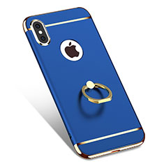 Cover Lusso Metallo Laterale e Plastica con Anello Supporto F02 per Apple iPhone X Blu