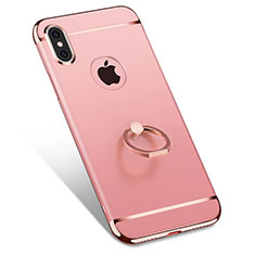 Cover Lusso Metallo Laterale e Plastica con Anello Supporto F02 per Apple iPhone Xs Max Oro Rosa