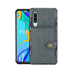 Cover Portafoglio In Pelle con Supporto L04 per Huawei P30 Grigio Scuro