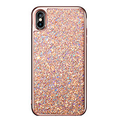 Cover Silicone Morbida Bling Bling per Apple iPhone Xs Oro Rosa