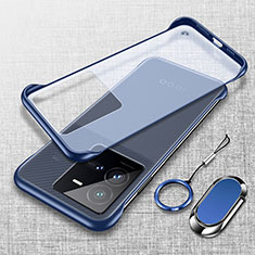 Custodia Crystal Trasparente Rigida Senza Cornice Cover con Magnetico Anello Supporto per Vivo X80 Lite 5G Blu