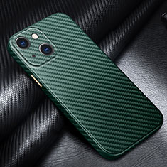 Custodia Fibra di Carbonio Lusso Morbida Spigato Cover per Apple iPhone 13 Mini Verde