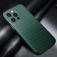 Custodia Fibra di Carbonio Lusso Morbida Spigato Cover per Apple iPhone 15 Pro Verde