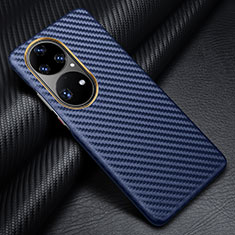 Custodia Fibra di Carbonio Lusso Morbida Spigato Cover per Huawei P50 Pro Blu