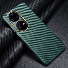 Custodia Fibra di Carbonio Lusso Morbida Spigato Cover per Huawei P50 Verde