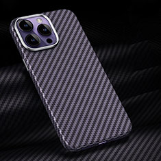 Custodia Fibra di Carbonio Lusso Morbida Spigato Cover T01 per Apple iPhone 16 Pro Viola