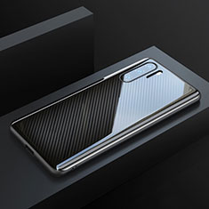 Custodia Fibra di Carbonio Lusso Morbida Spigato Cover T01 per Huawei P30 Pro New Edition Nero