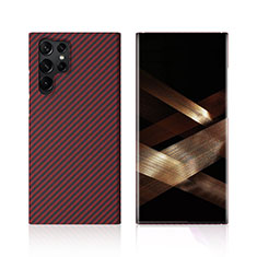 Custodia Fibra di Carbonio Lusso Morbida Spigato Cover T01 per Samsung Galaxy S25 Ultra 5G Rosso