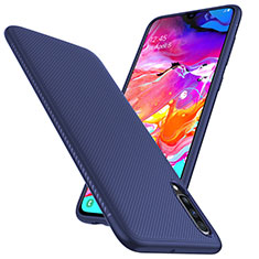 Custodia Fibra di Carbonio Lusso Morbida Spigato Cover T02 per Samsung Galaxy A90 5G Blu