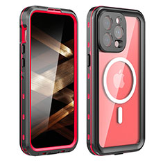 Custodia Impermeabile Silicone e Plastica Opaca Waterproof Cover 360 Gradi con Mag-Safe Magnetic HJ1 per Apple iPhone 13 Pro Max Rosso