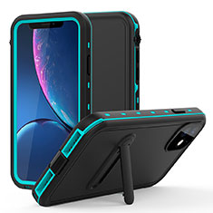 Custodia Impermeabile Silicone e Plastica Opaca Waterproof Cover 360 Gradi con Supporto per Apple iPhone 11 Ciano