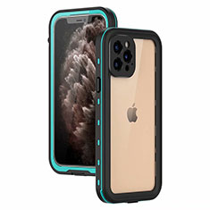 Custodia Impermeabile Silicone e Plastica Opaca Waterproof Cover 360 Gradi per Apple iPhone 12 Pro Ciano