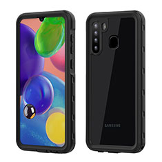 Custodia Impermeabile Silicone e Plastica Opaca Waterproof Cover 360 Gradi per Samsung Galaxy A21 Nero