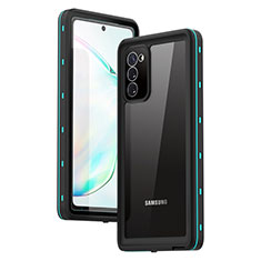 Custodia Impermeabile Silicone e Plastica Opaca Waterproof Cover 360 Gradi per Samsung Galaxy Note 20 5G Ciano