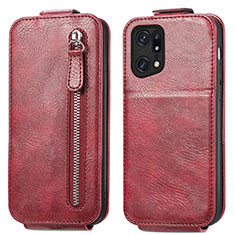 Custodia In Pelle Flip per Oppo Find X5 Pro 5G Rosso