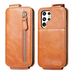 Custodia In Pelle Flip per Samsung Galaxy S22 Ultra 5G Marrone