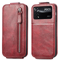 Custodia In Pelle Flip per Xiaomi Poco X4 Pro 5G Rosso