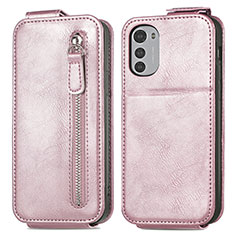 Custodia In Pelle Flip S01D per Motorola Moto E32 Oro Rosa