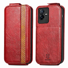 Custodia In Pelle Flip S01D per Vivo T2x 5G Rosso