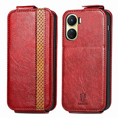 Custodia In Pelle Flip S01D per Vivo Y02S Rosso