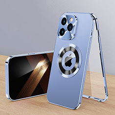 Custodia Lusso Alluminio Cover 360 Gradi con Mag-Safe Magnetic P01 per Apple iPhone 13 Pro Blu
