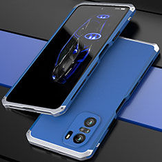 Custodia Lusso Alluminio Cover 360 Gradi P01 per Xiaomi Mi 11X 5G Argento e Blu