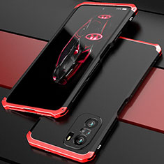 Custodia Lusso Alluminio Cover 360 Gradi P01 per Xiaomi Redmi K40 Pro 5G Rosso e Nero