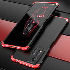 Custodia Lusso Alluminio Cover 360 Gradi P01 per Xiaomi Redmi Note 11 Pro+ Plus 5G Rosso e Nero