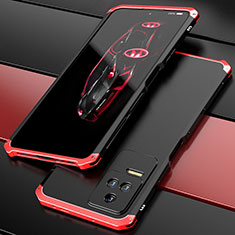 Custodia Lusso Alluminio Cover 360 Gradi P02 per Xiaomi Redmi K50 5G Rosso e Nero