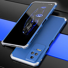 Custodia Lusso Alluminio Cover 360 Gradi P02 per Xiaomi Redmi K50 Pro 5G Argento e Blu