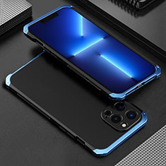 Custodia Lusso Alluminio Cover 360 Gradi per Apple iPhone 13 Pro Max Blu e Nero