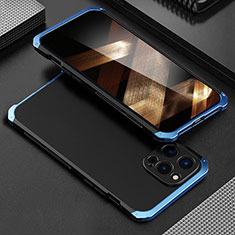 Custodia Lusso Alluminio Cover 360 Gradi per Apple iPhone 16 Pro Blu e Nero