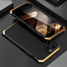 Custodia Lusso Alluminio Cover 360 Gradi per Apple iPhone 16 Pro Max Oro e Nero