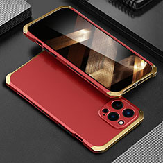 Custodia Lusso Alluminio Cover 360 Gradi per Apple iPhone 16 Pro Max Oro e Rosso