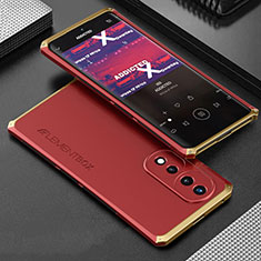 Custodia Lusso Alluminio Cover 360 Gradi per Huawei Honor 70 5G Oro e Rosso