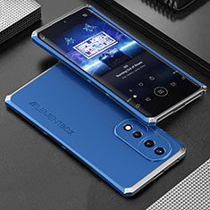 Custodia Lusso Alluminio Cover 360 Gradi per Huawei Honor 70 Pro 5G Argento e Blu