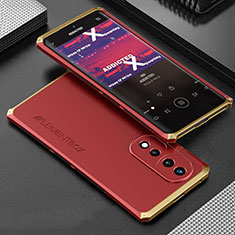 Custodia Lusso Alluminio Cover 360 Gradi per Huawei Honor 70 Pro+ Plus 5G Oro e Rosso