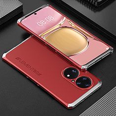 Custodia Lusso Alluminio Cover 360 Gradi per Huawei P50 Argento e Rosso