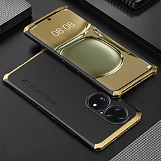 Custodia Lusso Alluminio Cover 360 Gradi per Huawei P50 Oro e Nero