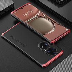 Custodia Lusso Alluminio Cover 360 Gradi per Huawei P50 Rosso e Nero