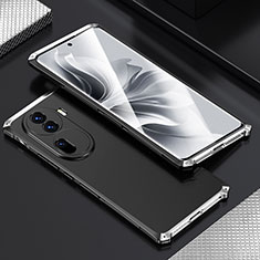 Custodia Lusso Alluminio Cover 360 Gradi per Oppo Reno11 Pro 5G Argento e Nero