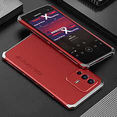 Custodia Lusso Alluminio Cover 360 Gradi per Vivo V23 Pro 5G Argento e Rosso