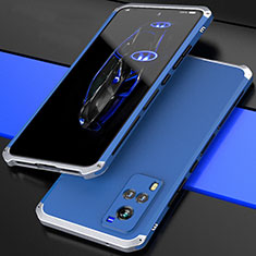 Custodia Lusso Alluminio Cover 360 Gradi per Vivo X60 5G Argento e Blu
