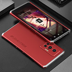 Custodia Lusso Alluminio Cover 360 Gradi per Vivo X70 Pro 5G Argento e Rosso